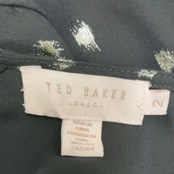 EUC [Ted Baker] Naiomy Black/Silver Flecked Wrap Printed Blouse Top Womens Sz 2 - Picture 7 of 11